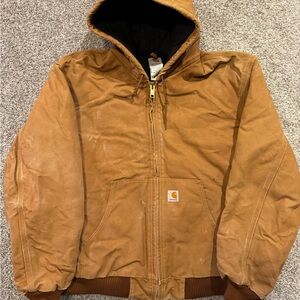 Carhartt Jacket Mens 2XL J140‎ BRN Quilted Lining USA Hooded Chore Canvas Coat *